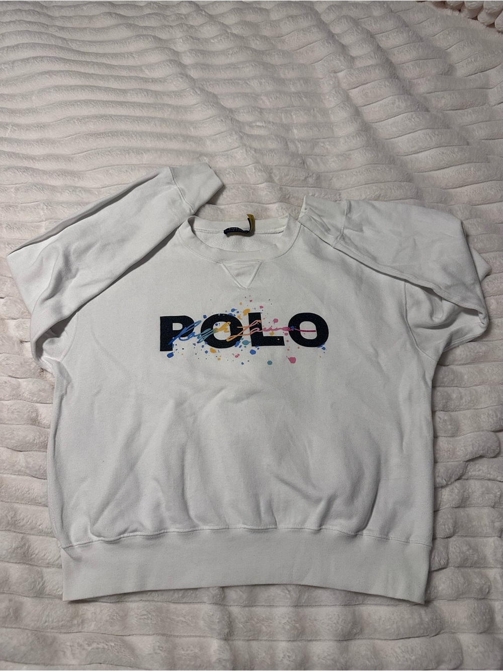 Polo Ralph Lauren White Crewneck Sweatshirt with Multicolor Paint-Splash Logo
